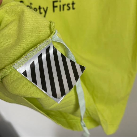 Off White Short Sleeve Contracting Safety First Neon Tee T Shirt - Picture 7 of 8